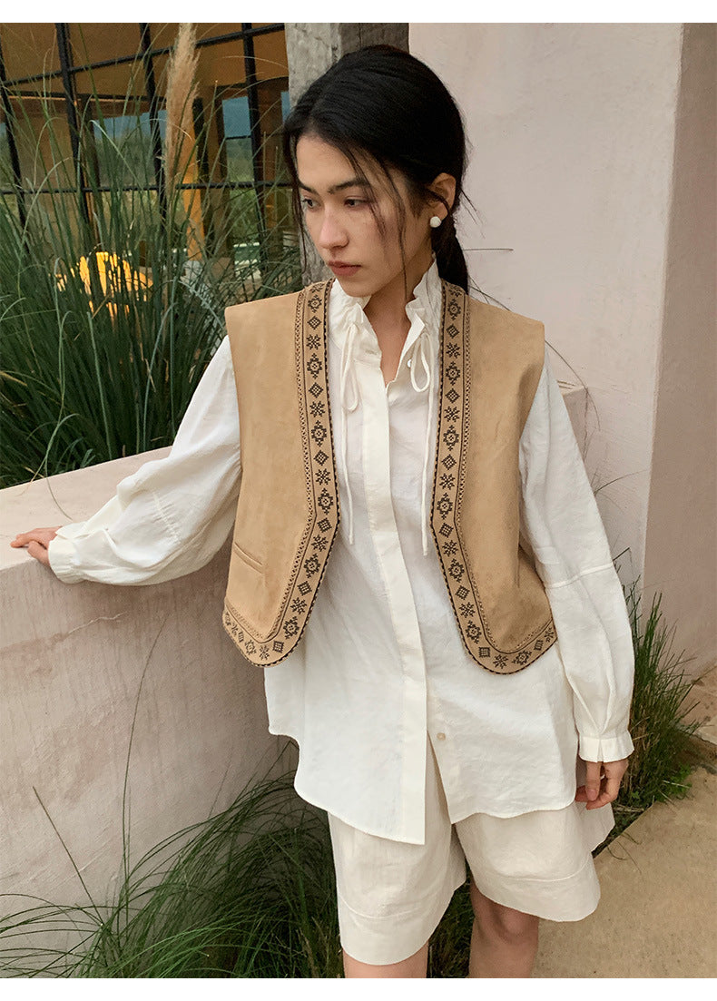 Linen Casual Wide-leg Belt Shorts