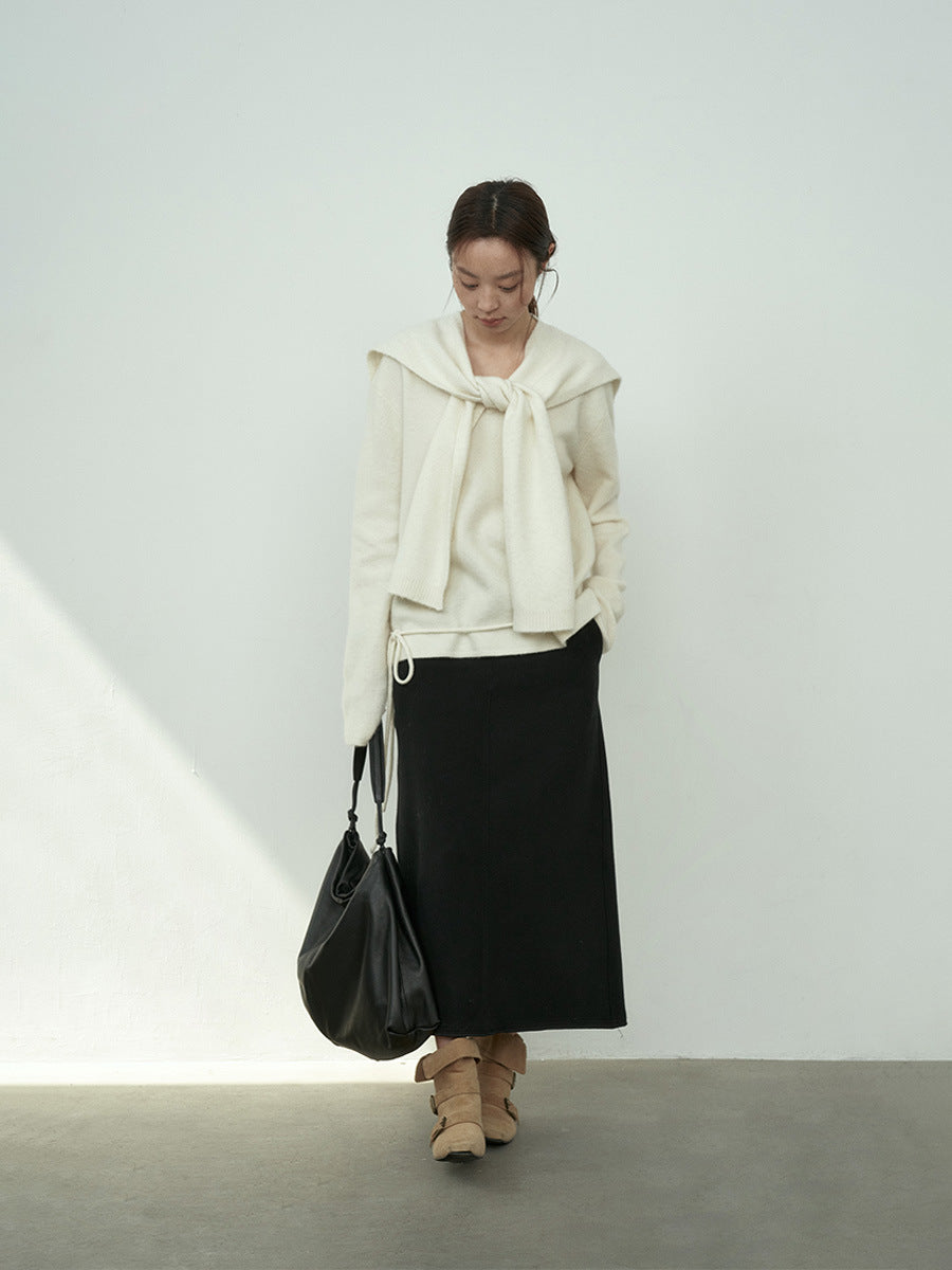 Back-Slit Smooth Maxi Skirt