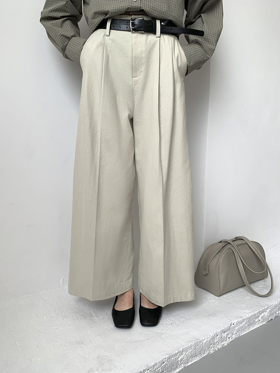 Double-Pleated Straight-Leg Pants with Belt