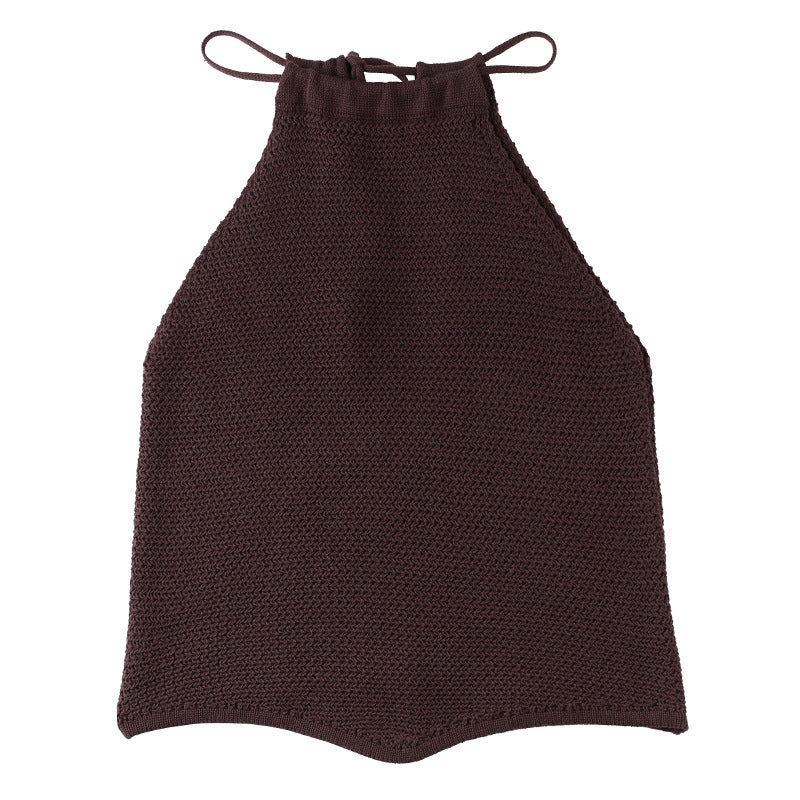 Backless Cotton Knit Drawstring Halter Neck Camisole Top