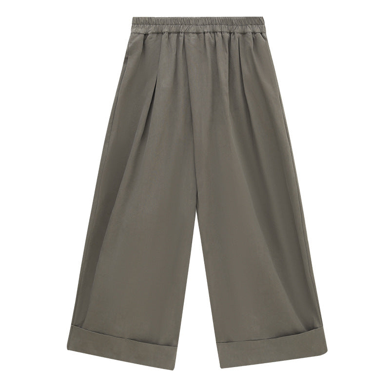Wide-leg High-waisted Folded Crop Pants
