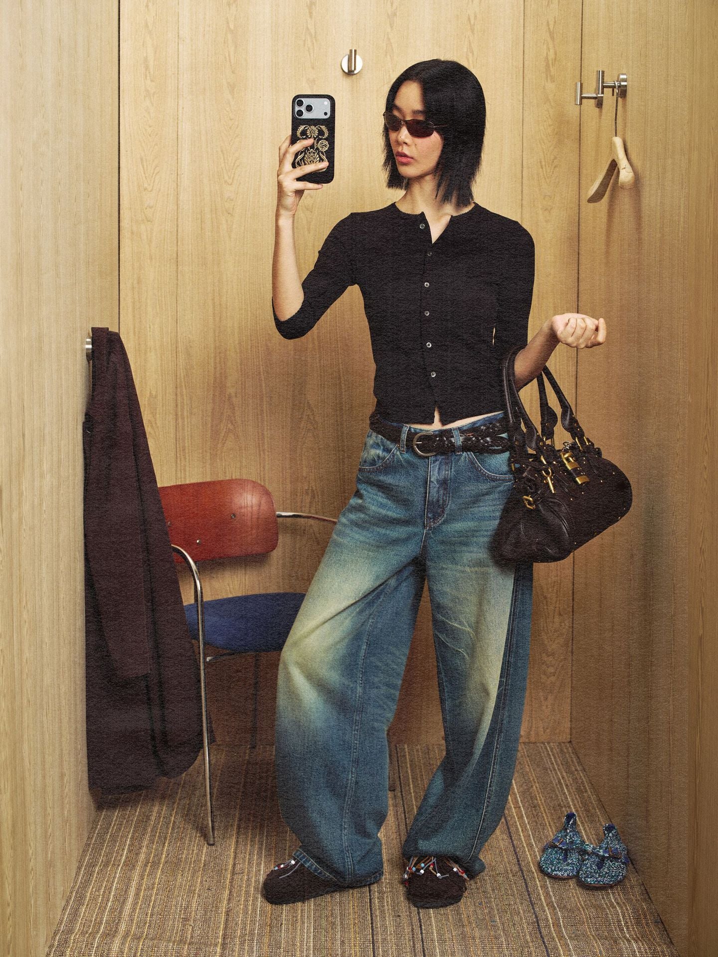 Three-quarter Sleeve Single-breasted Slim Fit Knit Top