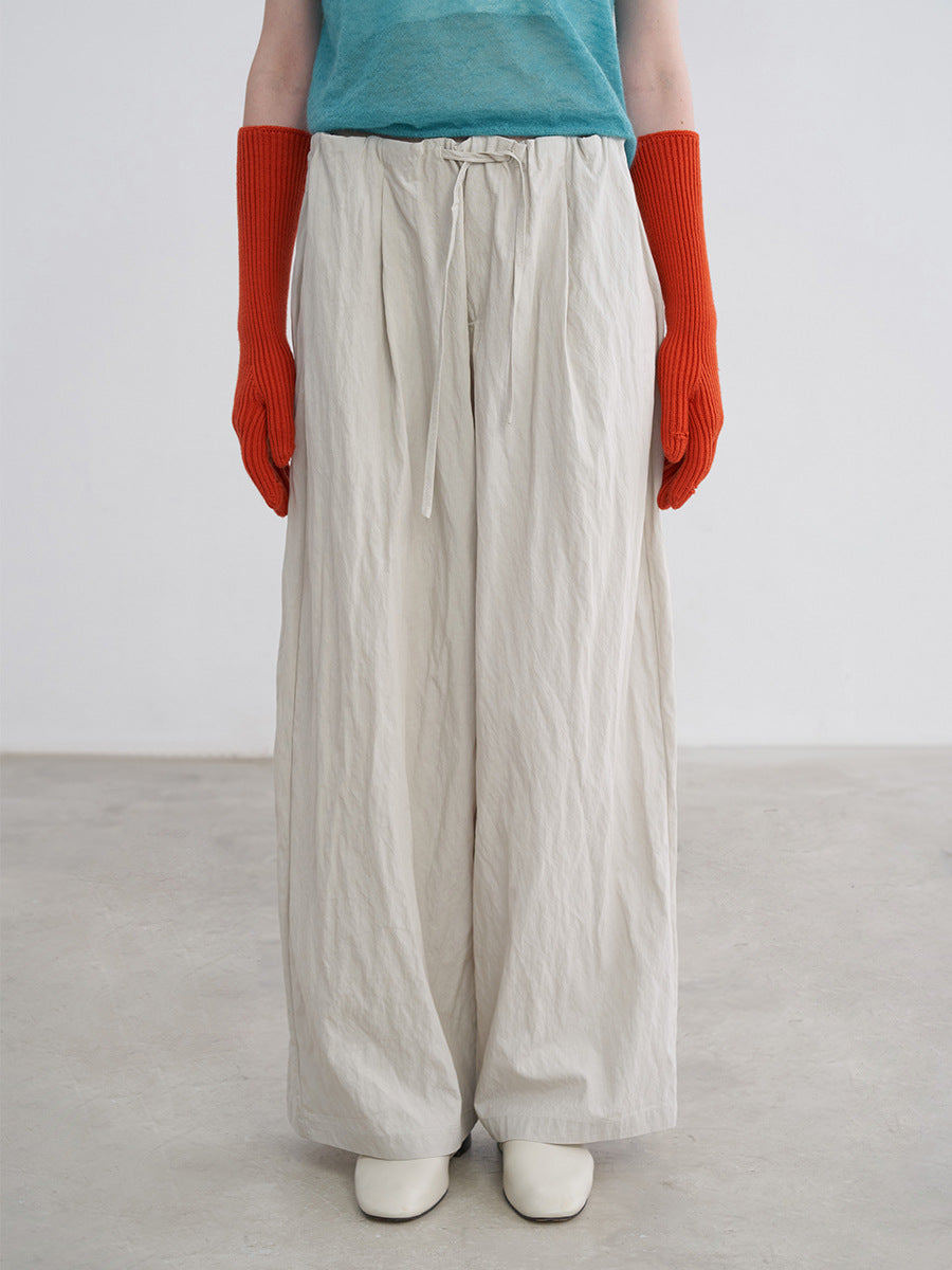 Lightweight Elastic Waist Draped Wide-Leg Pants