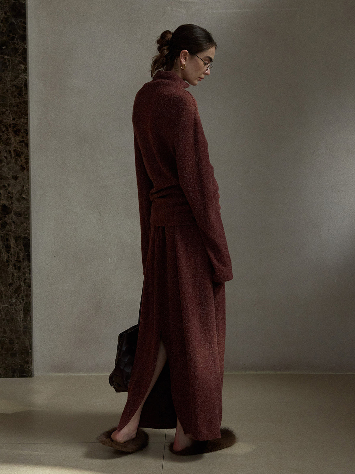 Soft Drawstring Knit Micro-cocoon Maxi Skirt