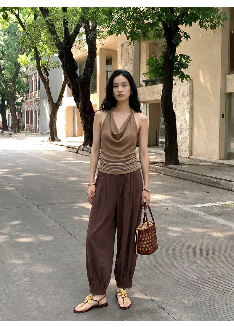 Halter Neck Swing Collar Camisole Backless Slim Fit Breathable Sleeveless Shirt