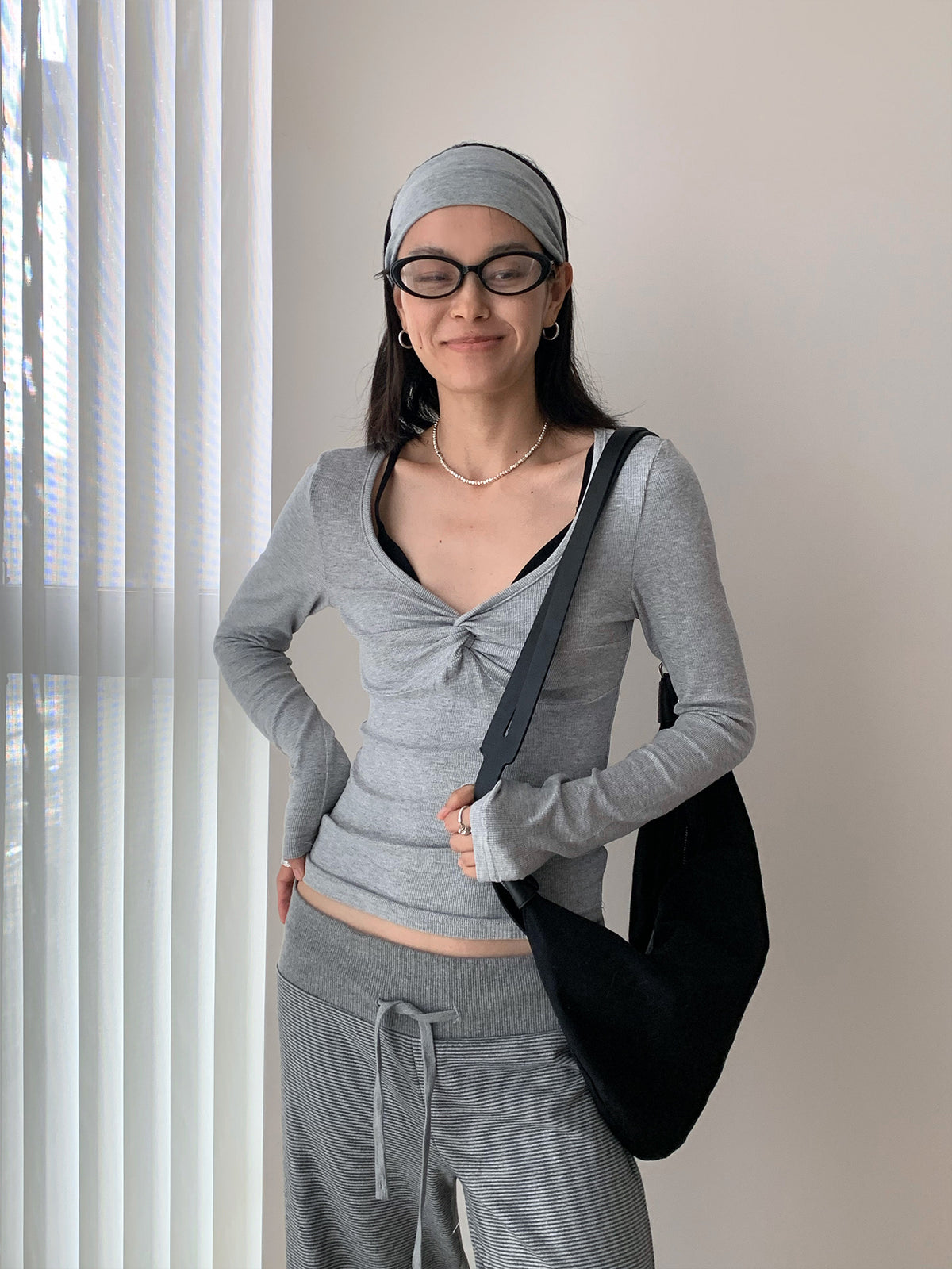 Twist Front Scoop Neck Long Sleeve Top