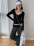 Twist Front Scoop Neck Long Sleeve Top