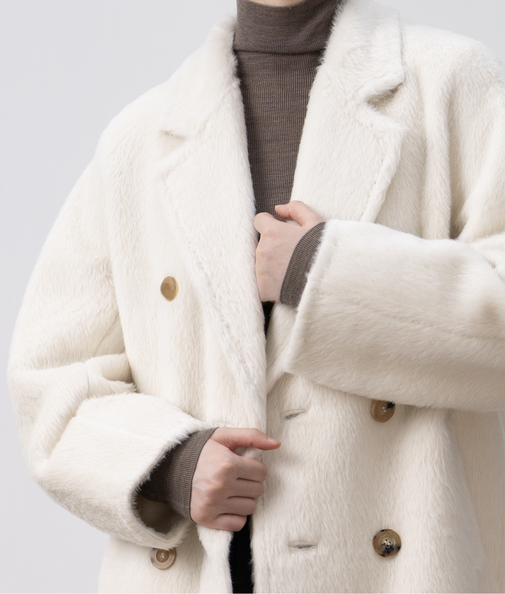 Merino Wool Fluffy Belted Long Coat