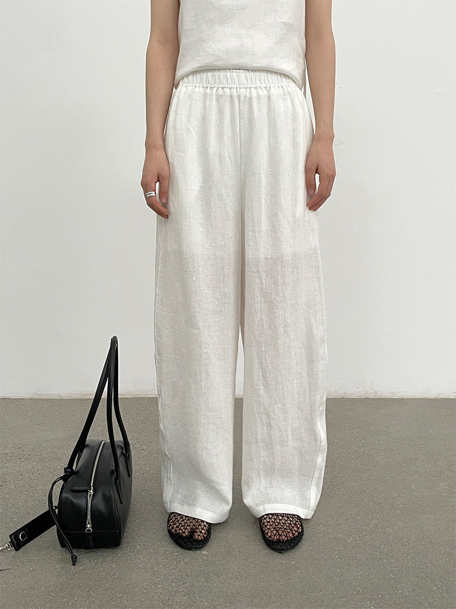 Linen Elastic Waist Wide-Leg Casual Pants