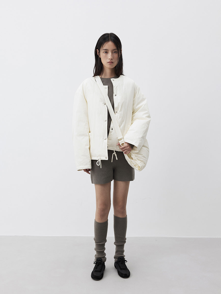 Minimal Collarless Padded Jacket with Crossbody Bag