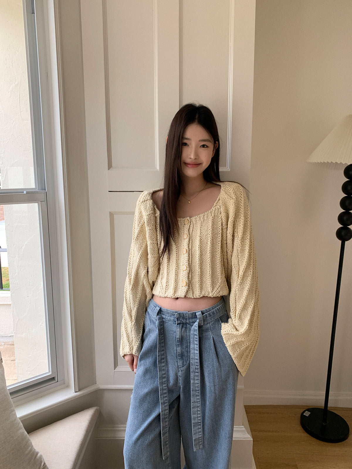 Thick Thread Knitted Long-sleeved Cardigan Shawl