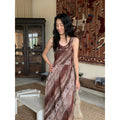 Leaf U-Neck Spaghetti Strap Backless Tie-Up Long Dress