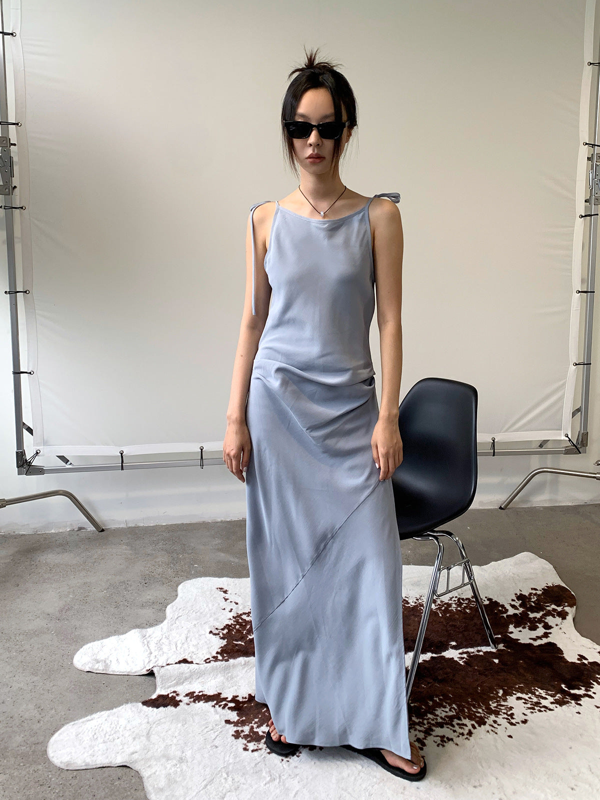 Tie Shoulder Scoop Neck Slip Maxi Dress