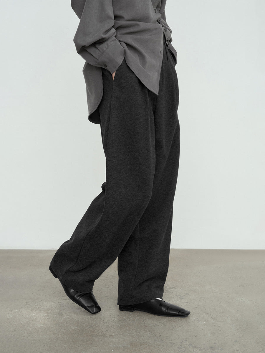 Soft Tailored Wide-Leg Pleated Trousers