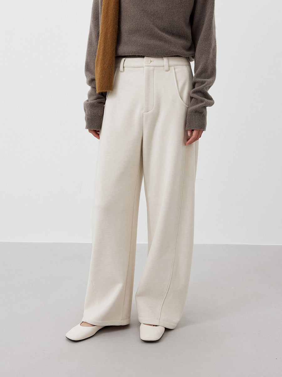 High-Waisted Wide-Leg Ponte Pants with Contrast Seam Detailing
