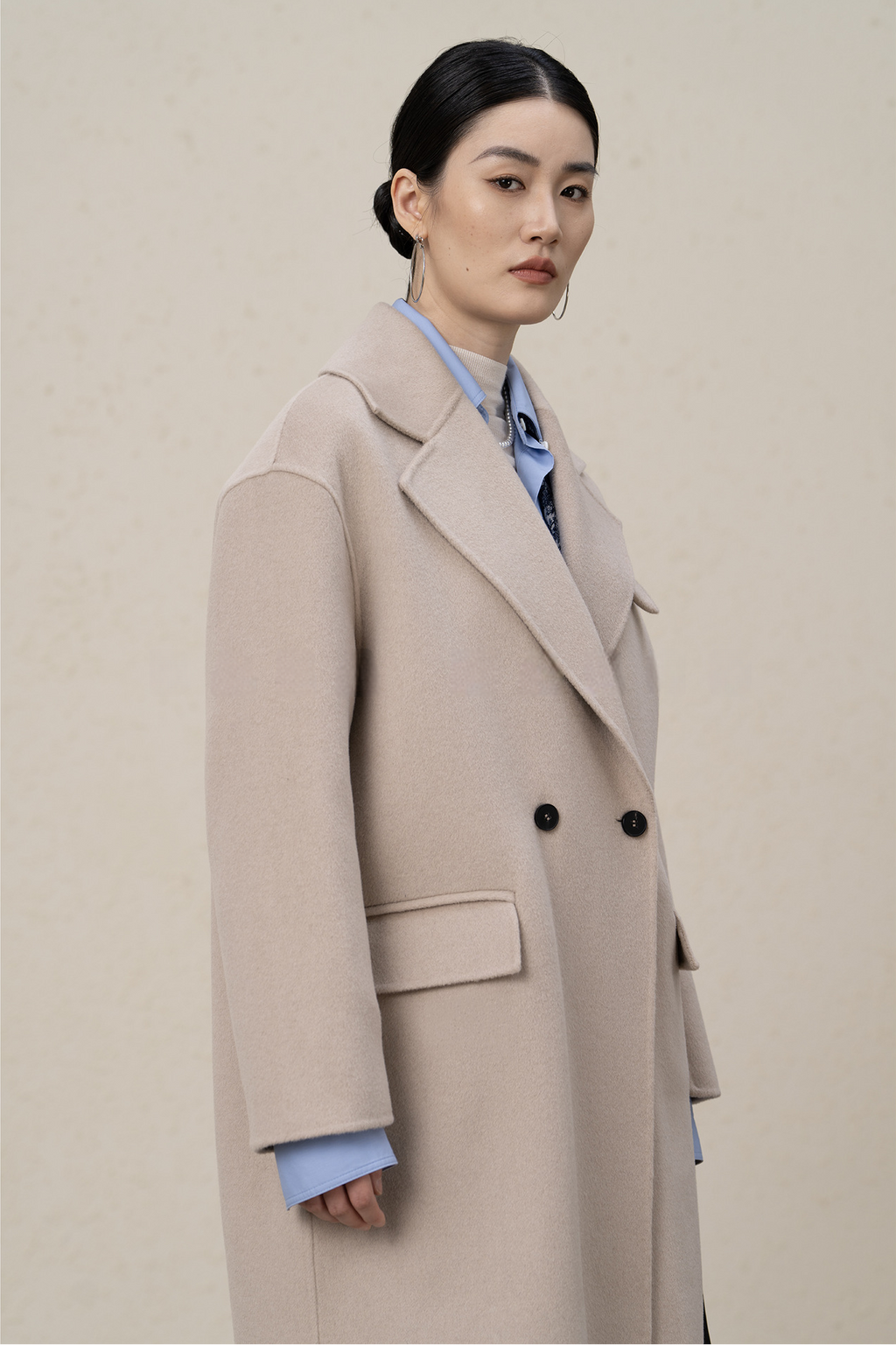 Double-breasted Merino Wool & Cashmere Long Coat