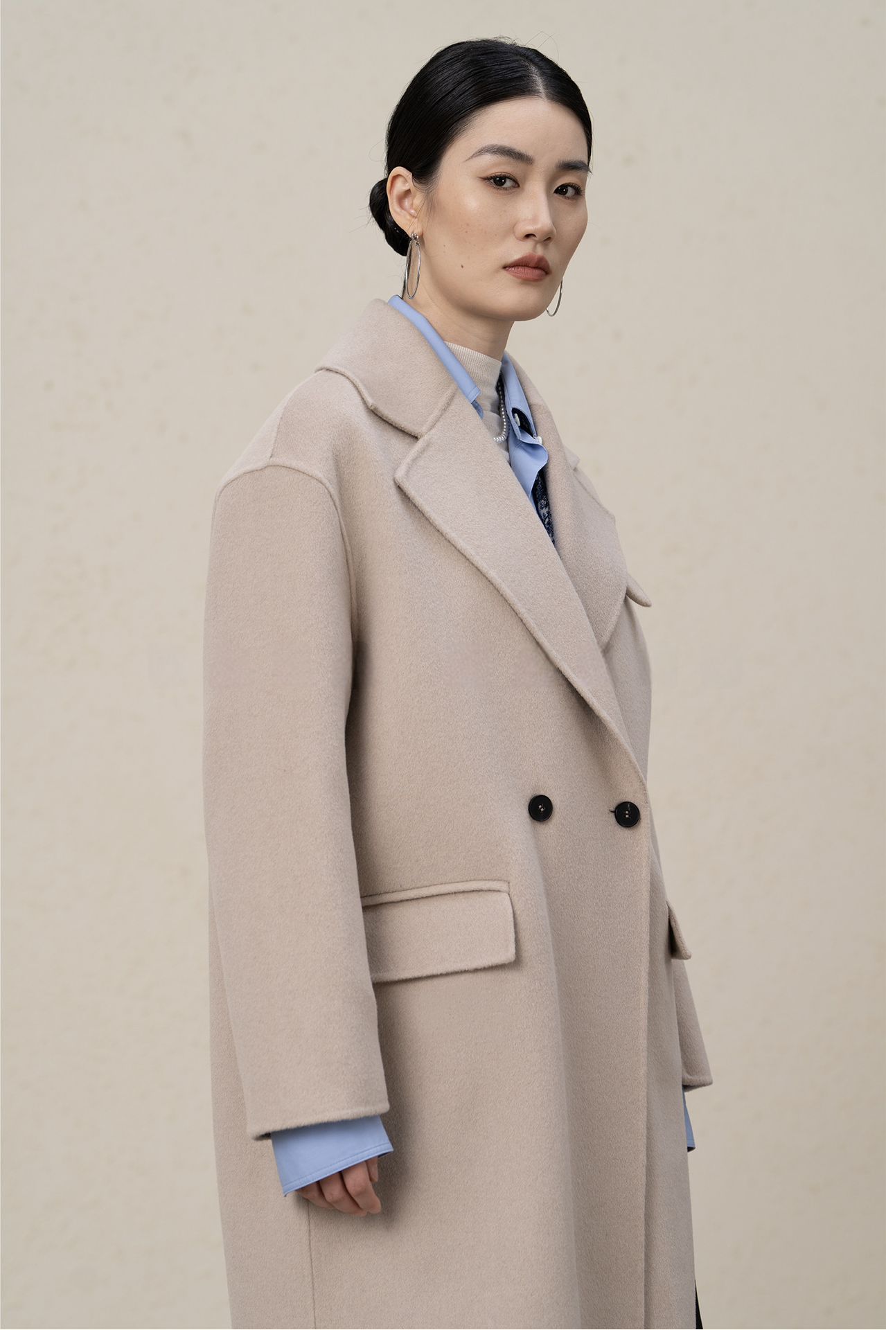 Double-breasted Merino Wool & Cashmere Long Coat