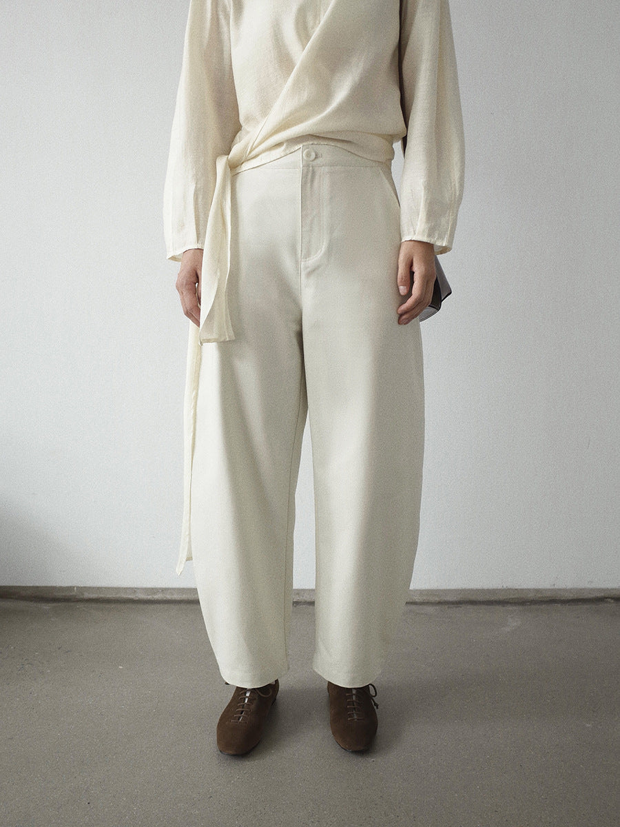 Curved Leg Silhouette High-Waisted Relaxed Tapered Trousers