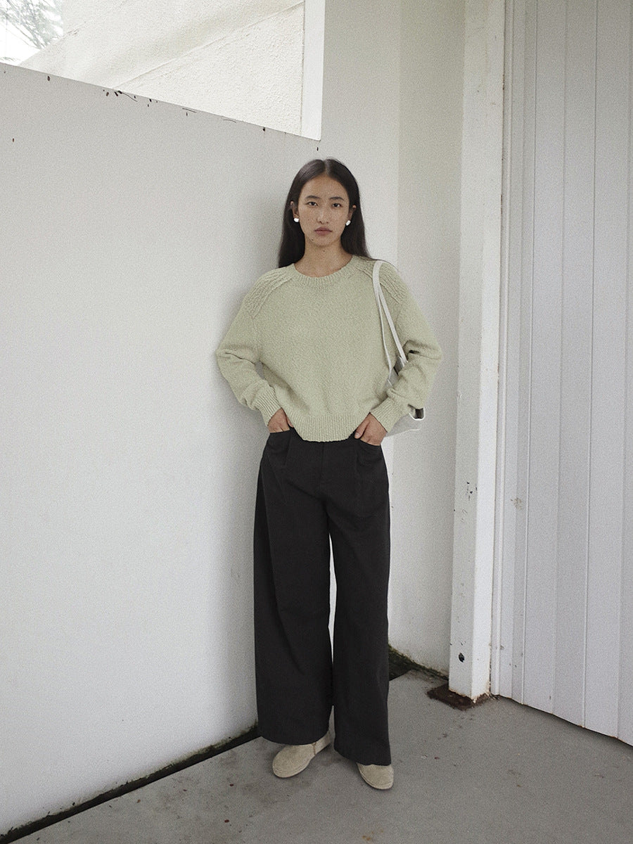 High-Waisted Wide-Leg Tailored Pants with Front Pleats