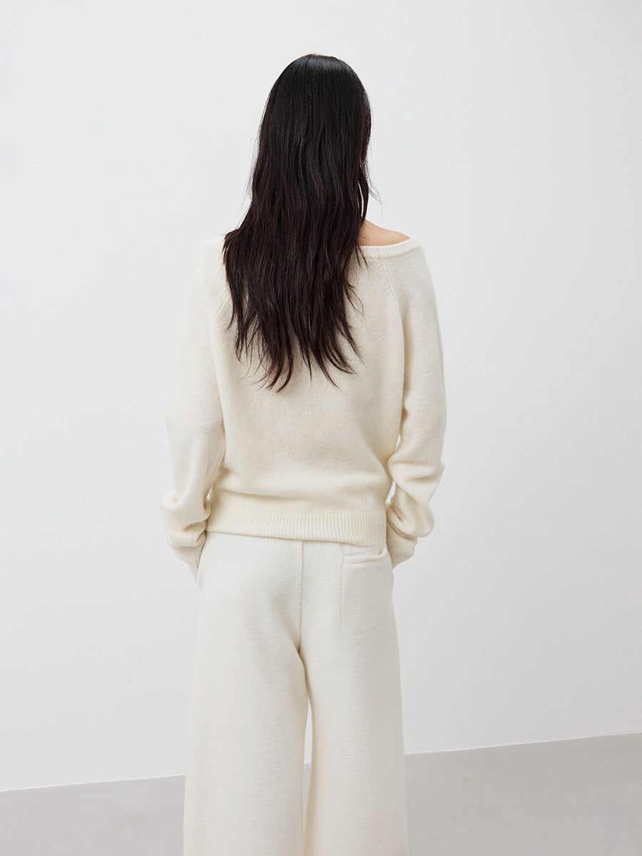 Love with Nancy Thirteen Lines minimalist winter Korean style off-shoulder wool soft warm atmosphere sweater for women 03402