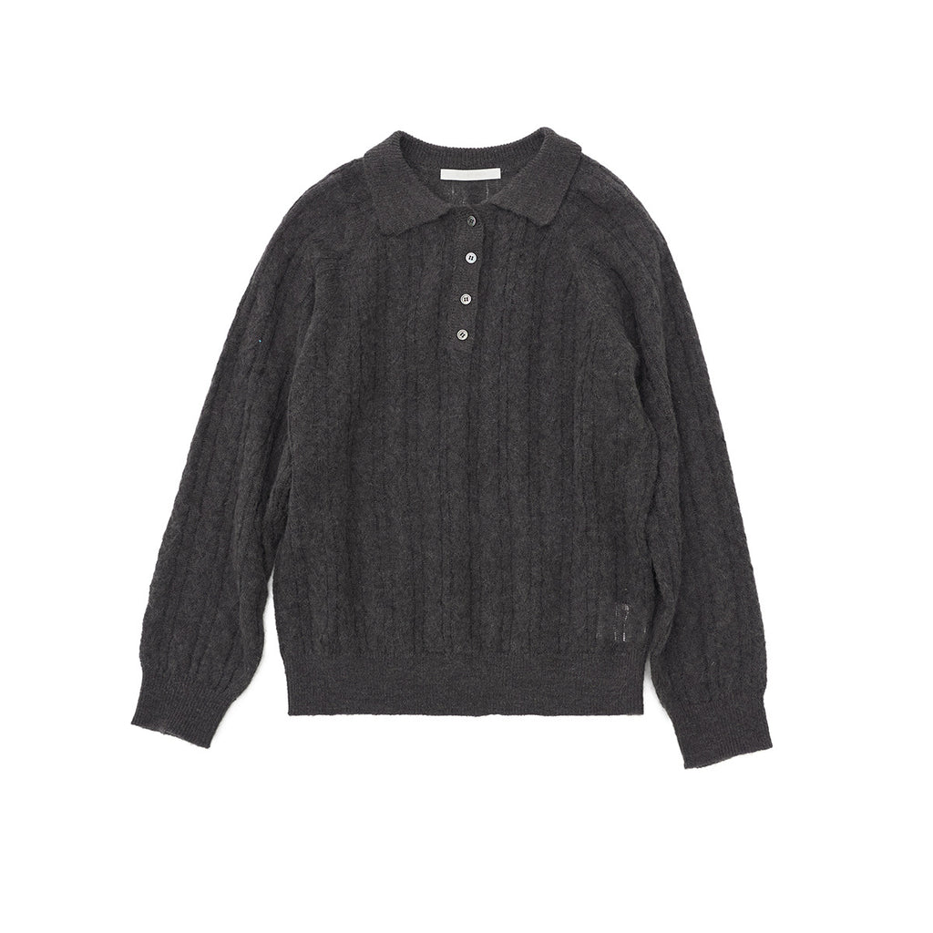 Casual Polo Collar Long Sleeve Wool Sweater