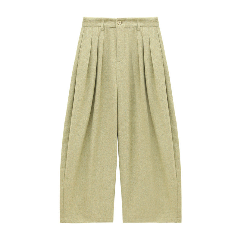Wool Blend Tulle Drape Casual Pants