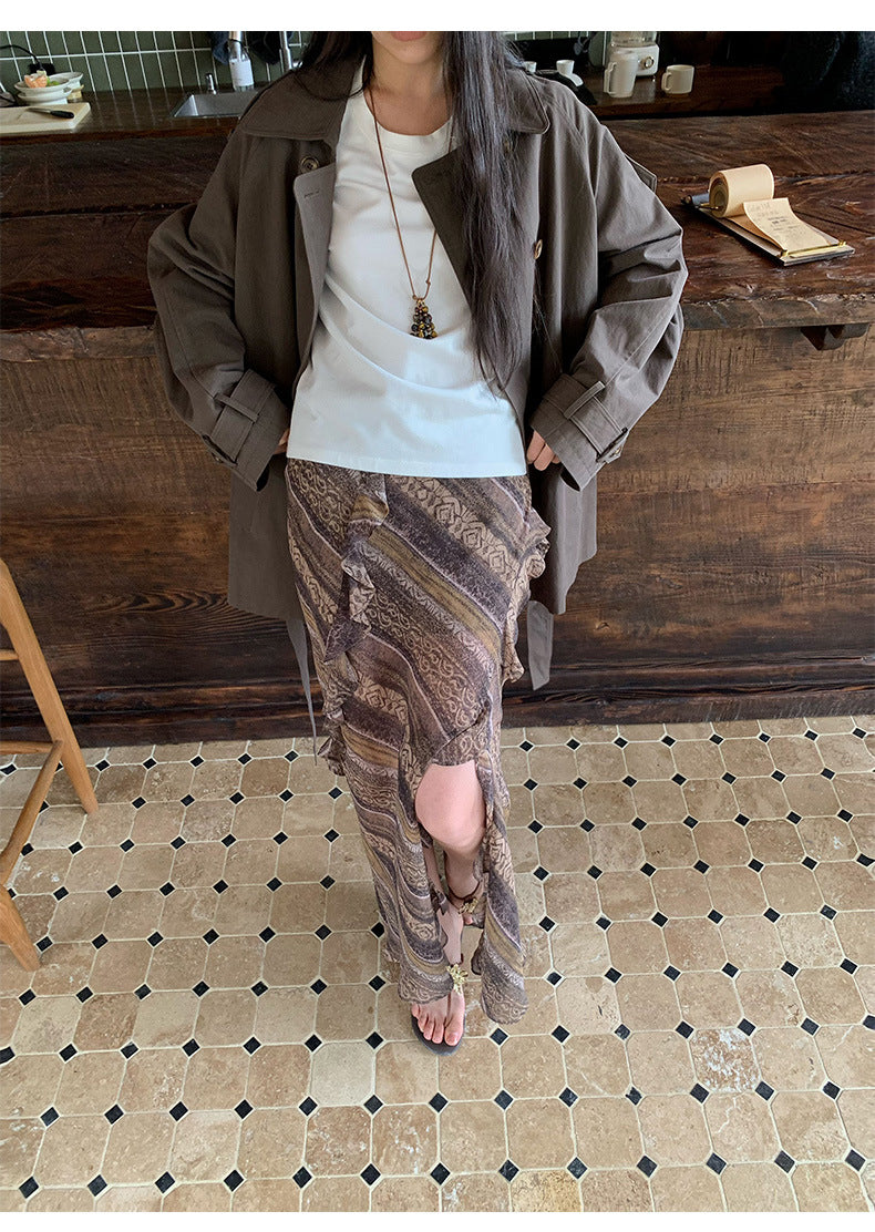 Double-Breasted Lapel Mid-Length Trench Coat