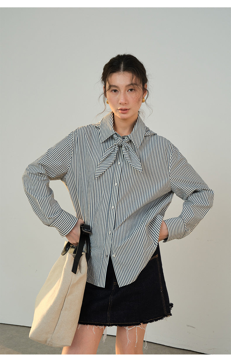 Striped Scarf Long-Sleeve Shirt