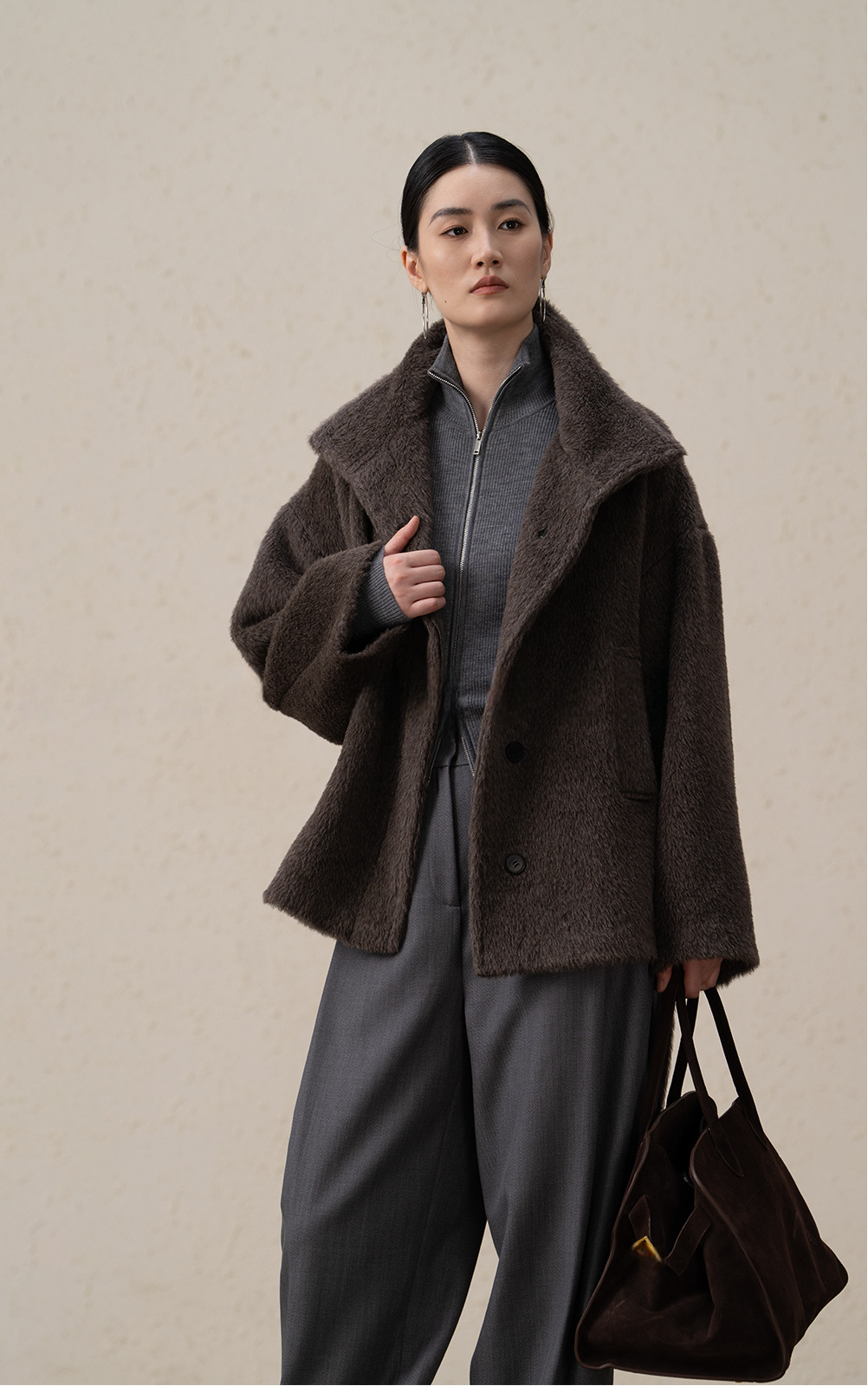 Suri Alpaca & Wool Lace-Up Downy Short Coat