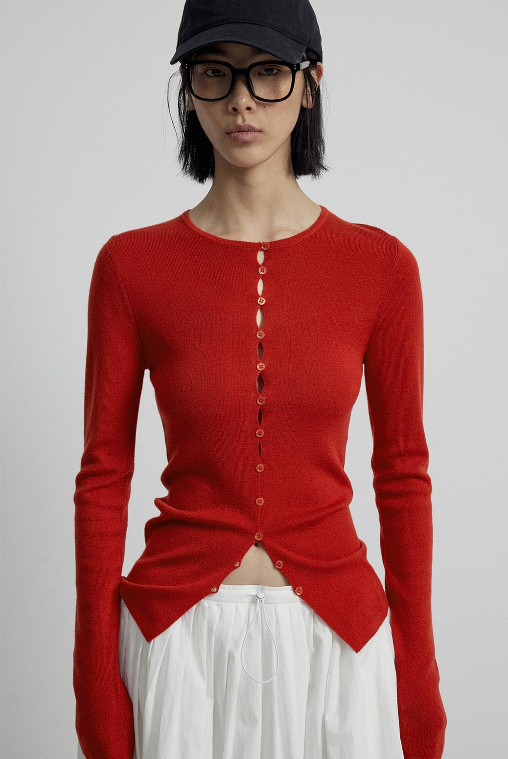 Close-fitting Wool Blend Long-sleeved Knit Single-breasted Cardigan Top