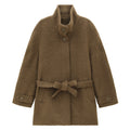 Solid Color Alpaca Warm Wool Coat with Waist Belt