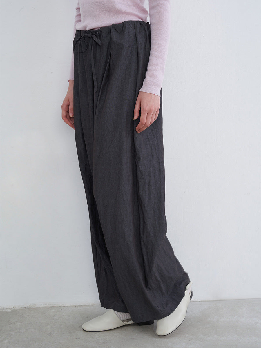 Lightweight Elastic Waist Draped Wide-Leg Pants