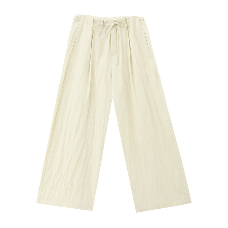 Lightweight Elastic Waist Draped Wide-Leg Pants