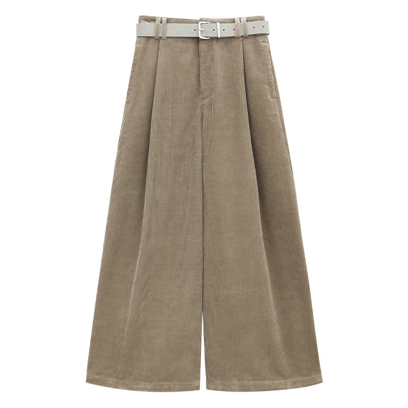 Corduroy Wide-Leg Pants with Belt