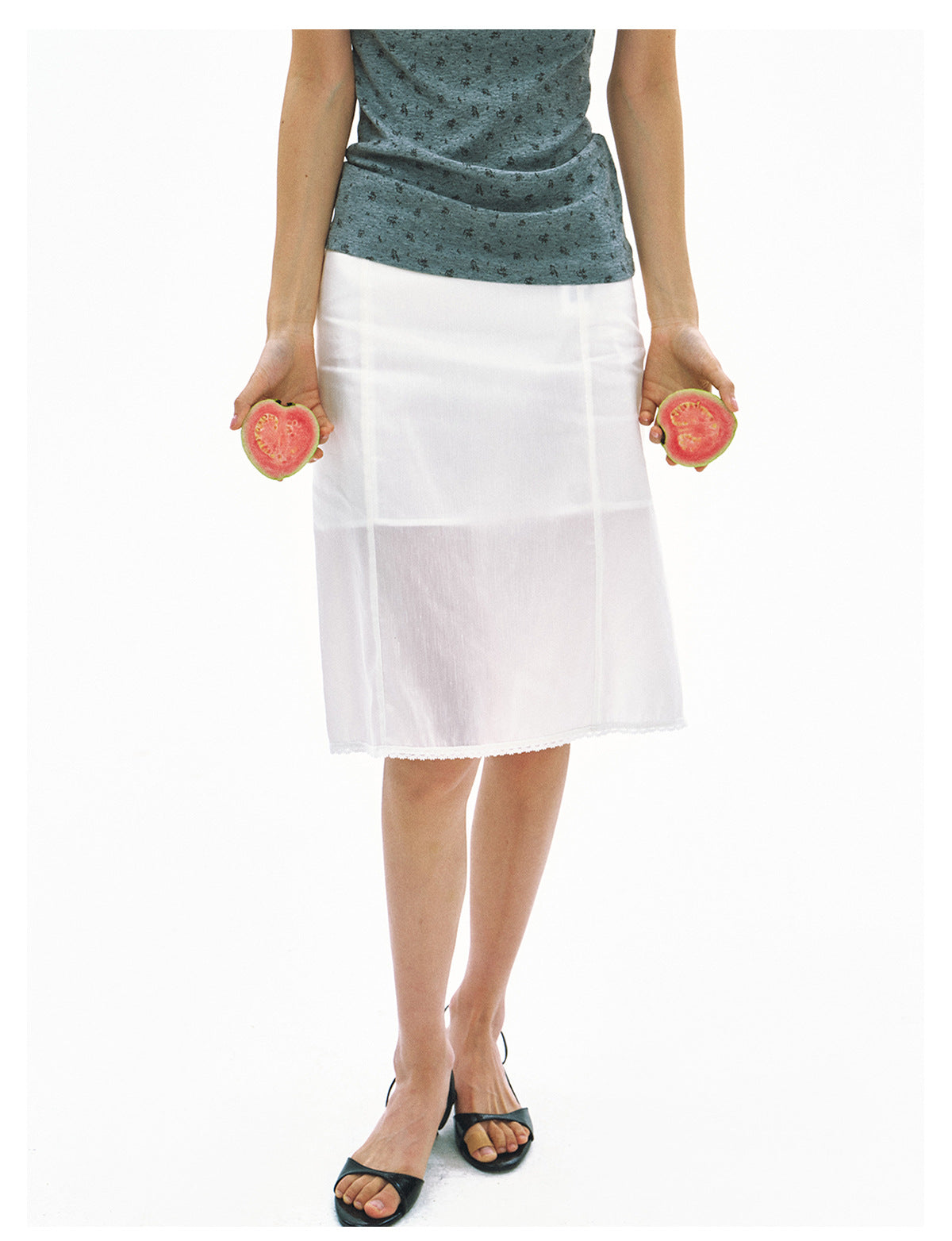 Linen Silk Straight Midi Skirt