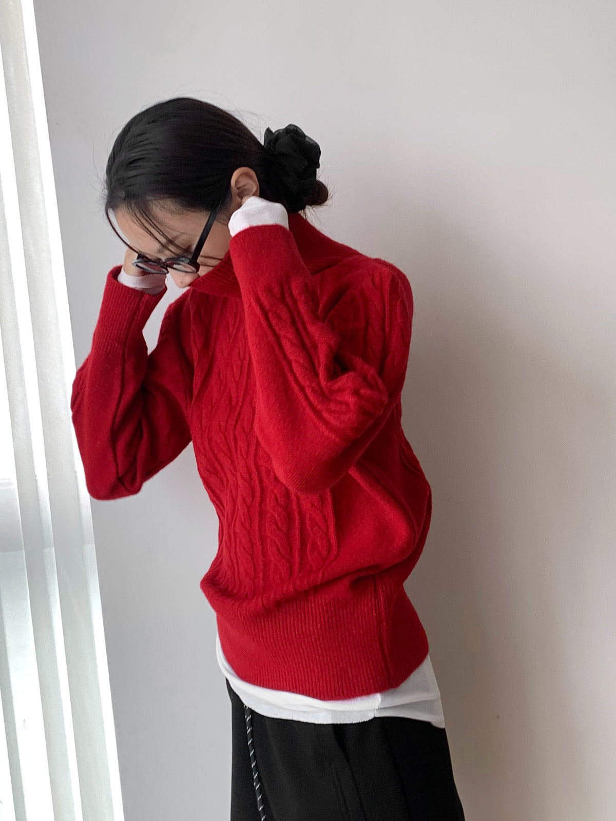 Dorothy Christmas Red Korean Trendy Jacquard Turtleneck Knit Sweater Lazy Versatile Pullover Knit Top