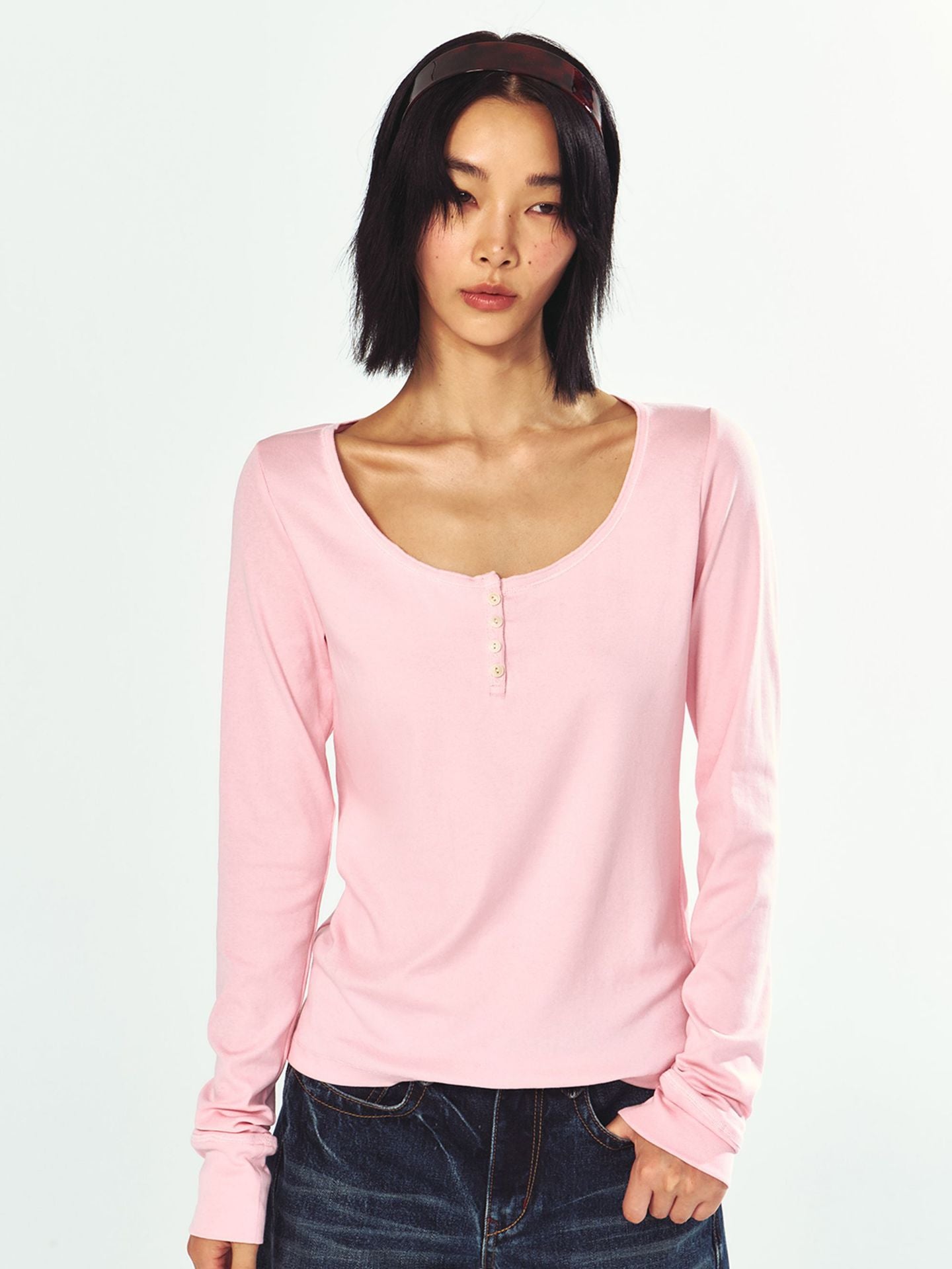 Skin-Friendly U-Neck Long Sleeve Shirt