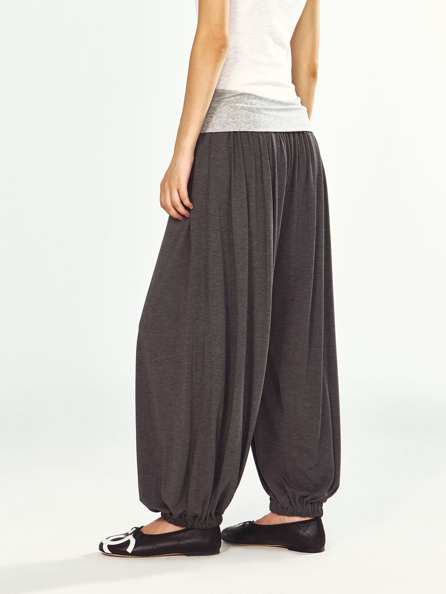 Wide Waist Folded Elastic Knit Casual Lantern Pants