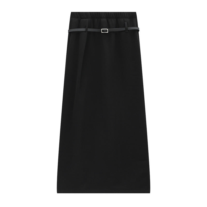 A-Line Thick Maxi Skirt with Belt