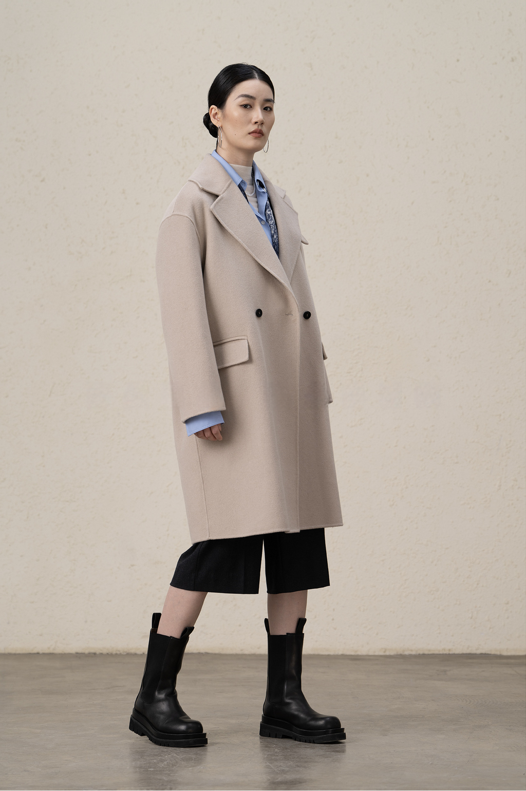 Double-breasted Merino Wool & Cashmere Long Coat