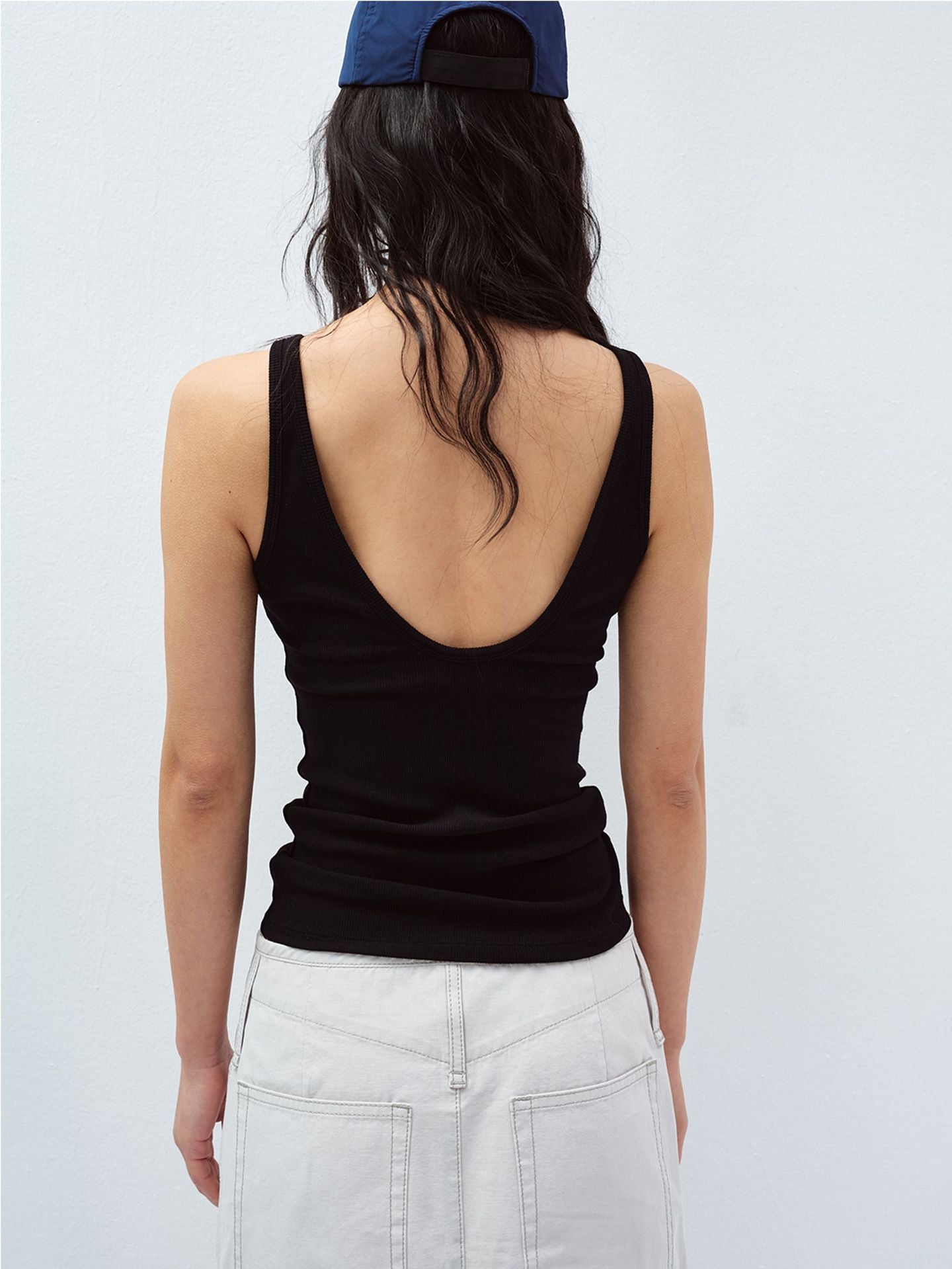 Backless Ribbed Tank Top with Built-in Chest Pads