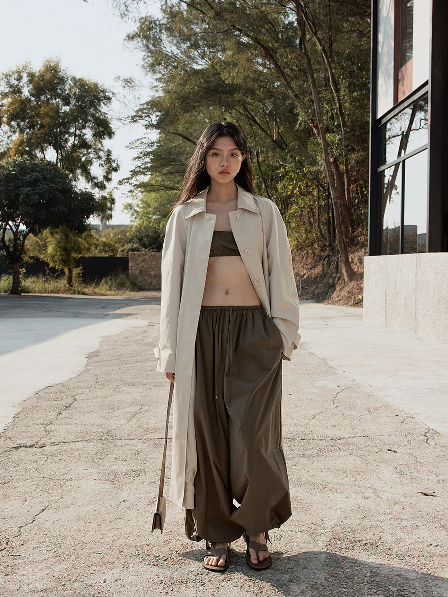 Elastic Fit Wide-Leg Drawstring Recycled Fabric Pants