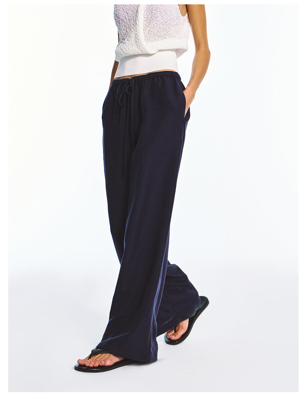 Solid Color Straight-leg Elastic Waist Casual Pants