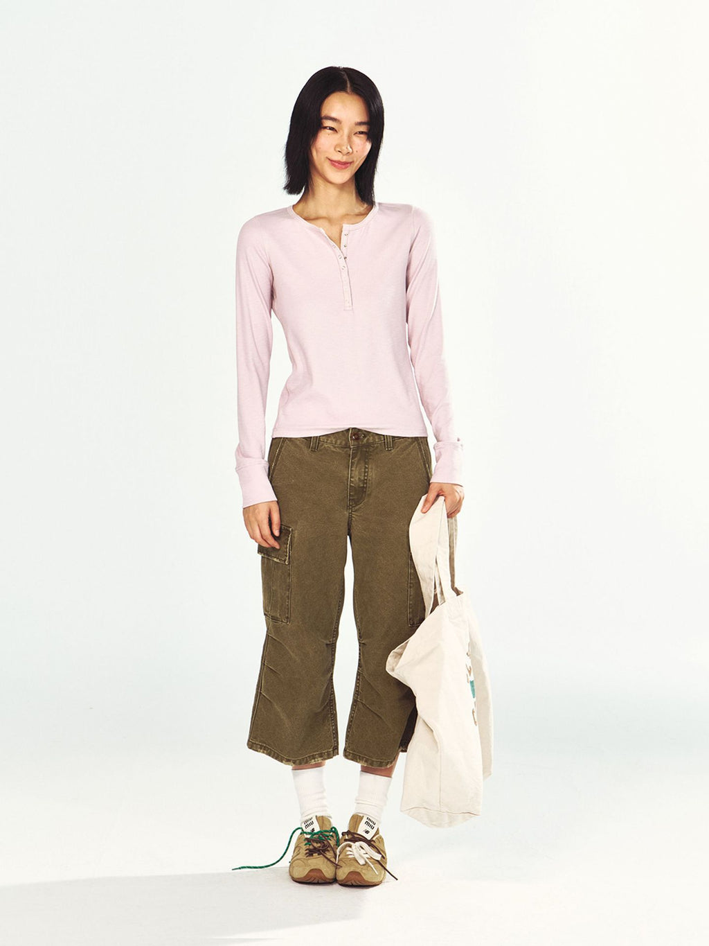 Ribbed Button-Front Long Sleeve