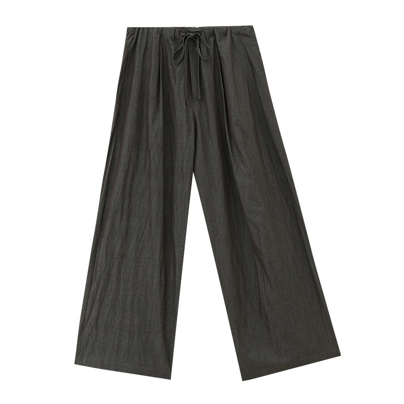 Lightweight Elastic Waist Draped Wide-Leg Pants