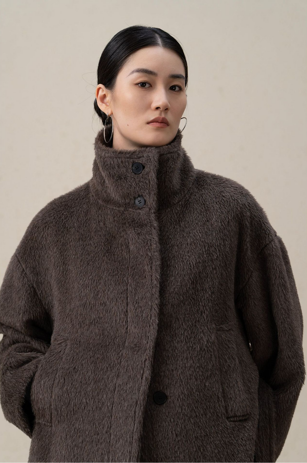 Suri Alpaca & Wool Lace-Up Downy Short Coat