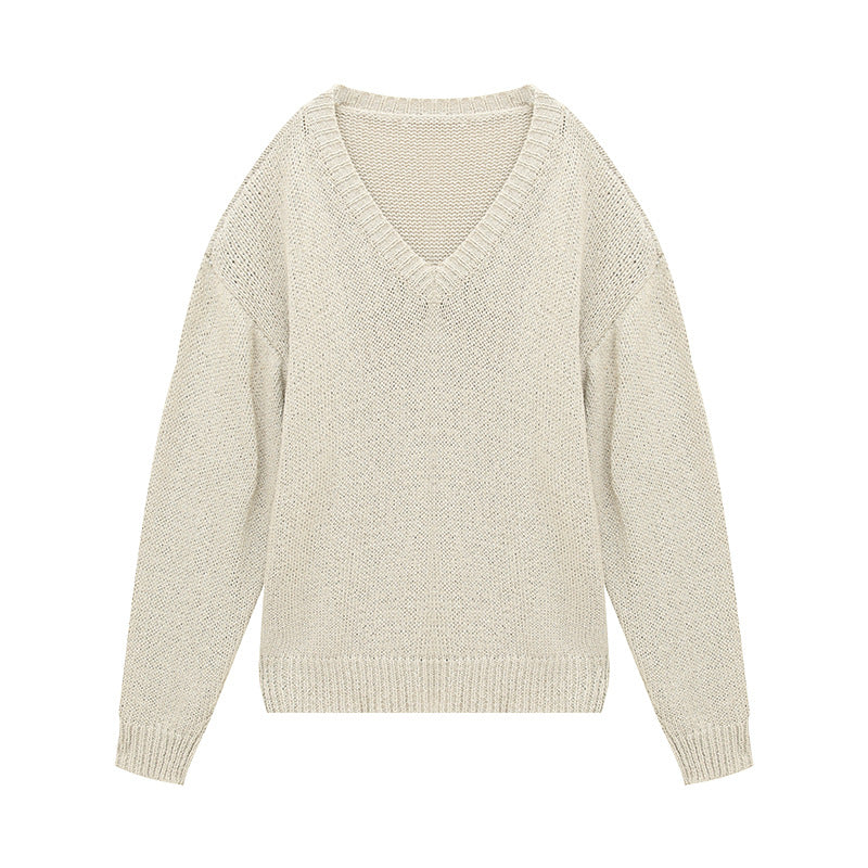 Large V-neck Loose Knit Sweater