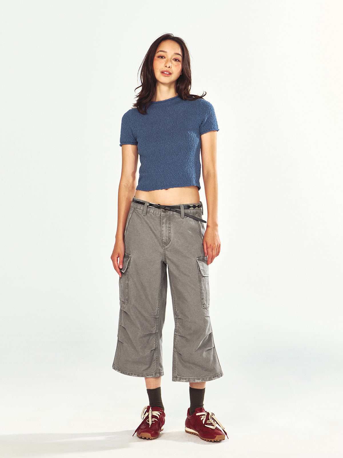 Textured Cotton Half-turtleneck Short-sleeve Knit t-Shirt