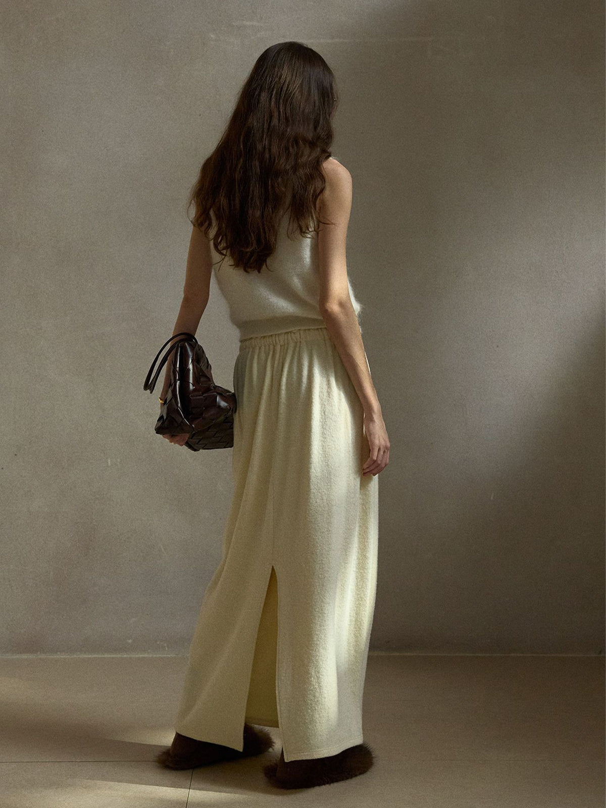 Soft Drawstring Knit Micro-cocoon Maxi Skirt