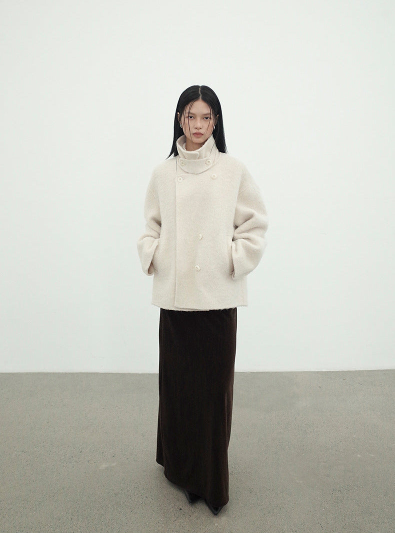 Wrapfront Double-Breasted Alpaca Wool Coat